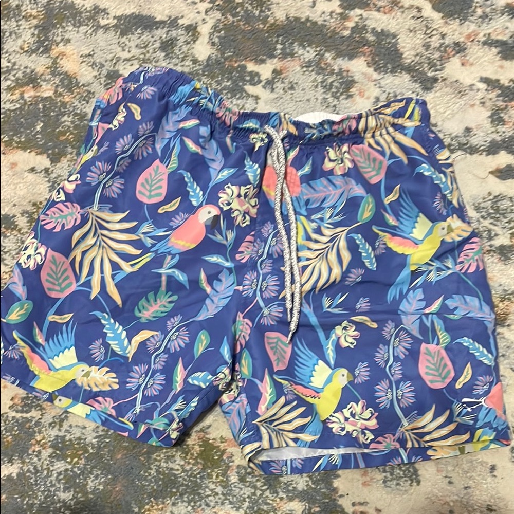 Tropical Parrot Print Men's Shorts - Blue